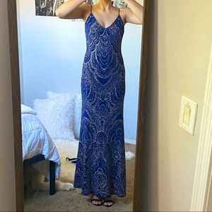 Jump Apparel Blue and Gold Sparkly Ballgown